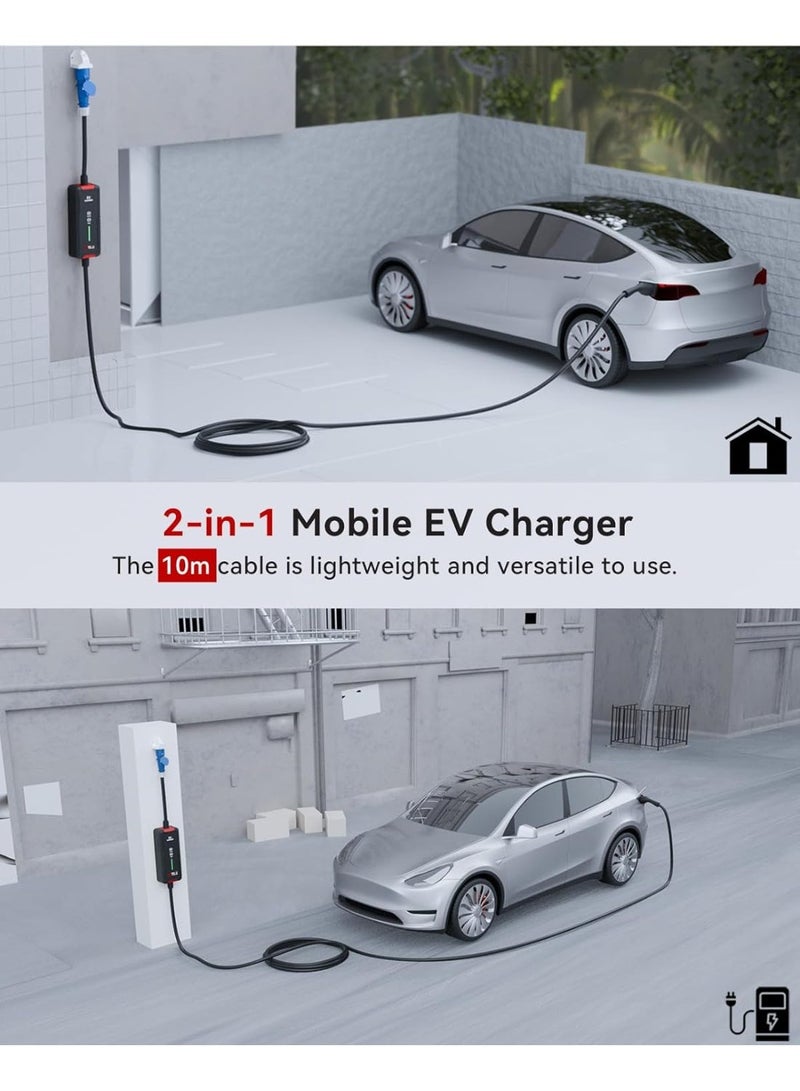 MCEVKELN Type 2 EV Charger CEE 3 kW 10 m - Charging Cable Type 2 32A | 1-Phase | Mode 3 Charging Cable | Switchable Current 6A-32A, EV Mobile Charging Station for Electric Cars & Hybrid IEC 62196-2 - Image 5